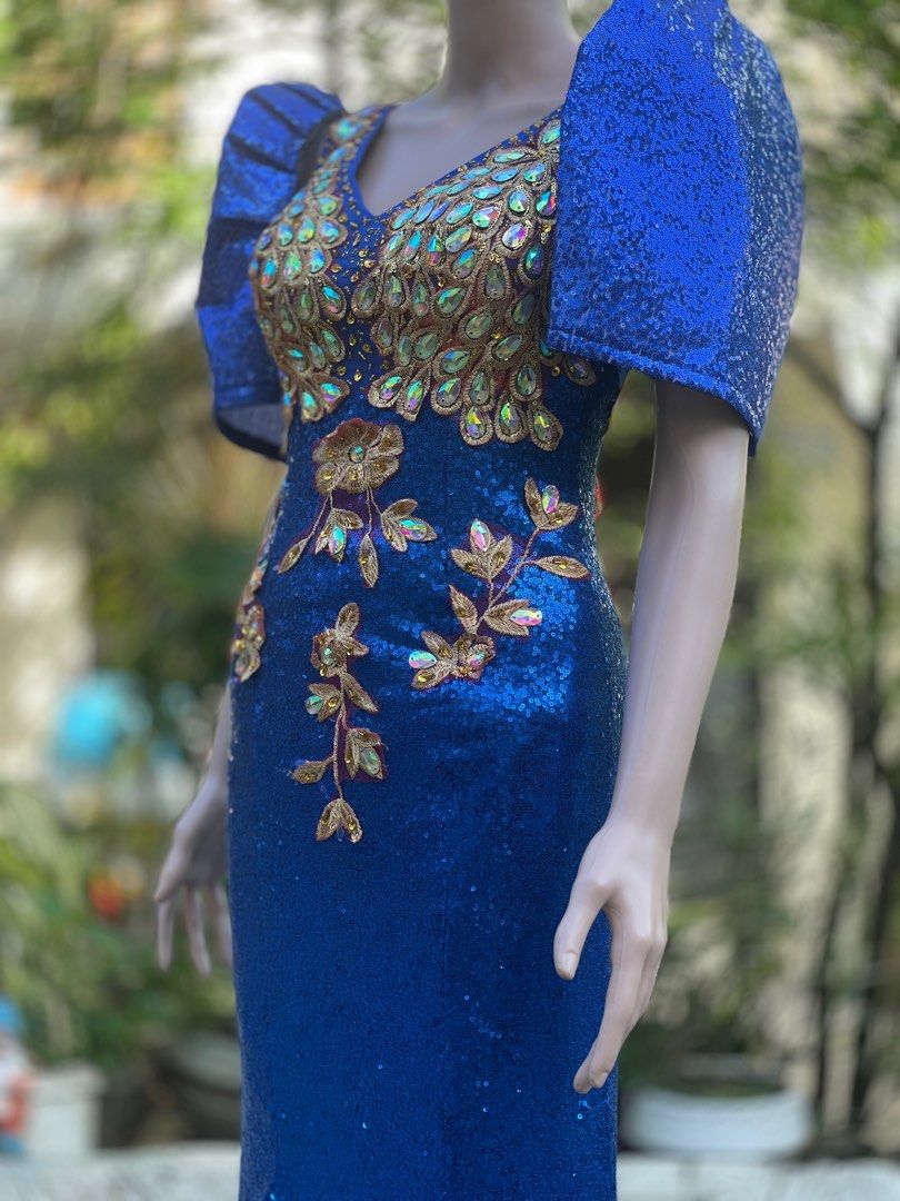 Royal Blue Filipiniana Serpentine Gown, Women's Fashion, Dresses & Sets ...