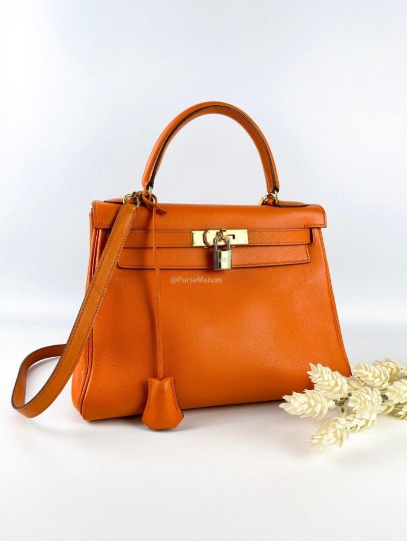 Hermes Kelly Handbag Orange H Chevre de Coromandel with Gold