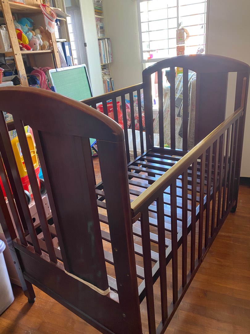 Solid wood baby cot, Babies & Kids, Baby Nursery & Kids Furniture, Cots & Cribs on Carousell