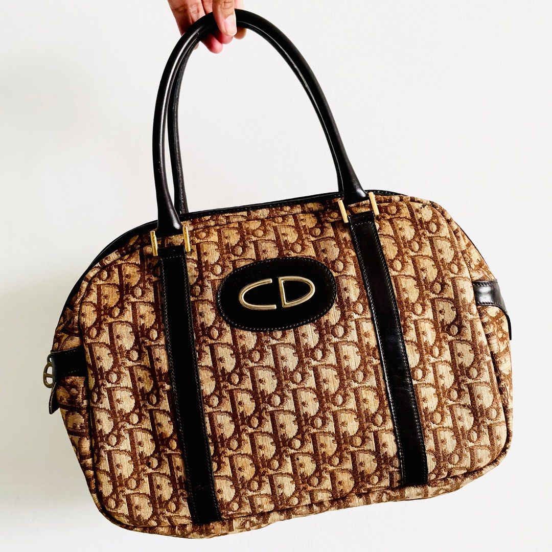 Dior speedy / bowling / Boston monogram bag 24H Brown Black Beige Light  brown Leather ref.306715 - Joli Closet