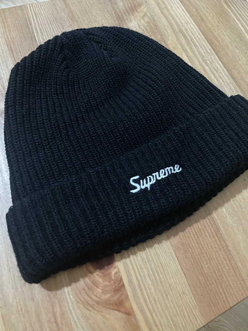 SUPREME LOOSE GAUGE BEANIE-BLACK冷帽, 男裝, 手錶及配件