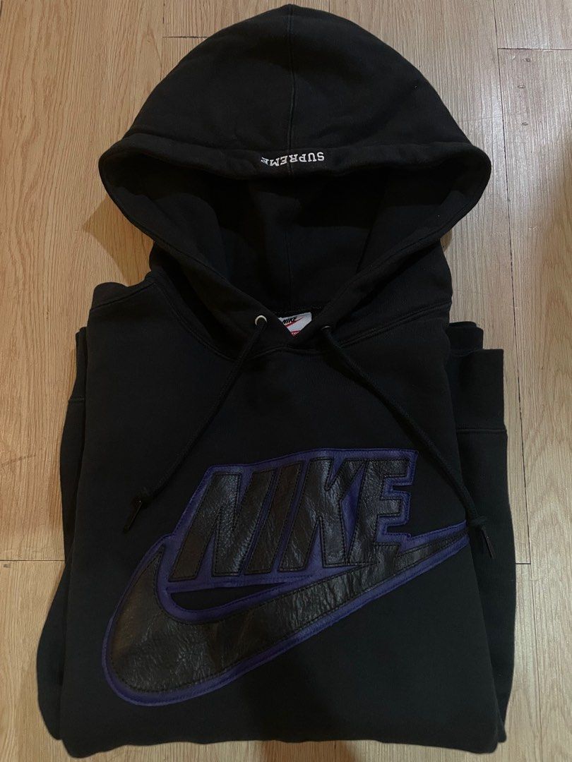 絕版收藏SUPREME X NIKE LEATHER APPLIQUÉ HOODIE-BLACK 衞衣, 男裝