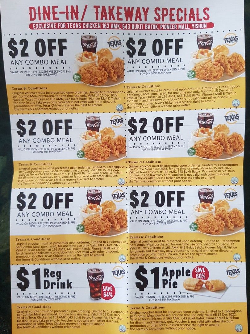 Texas chicken voucher, Tickets & Vouchers, Vouchers on Carousell