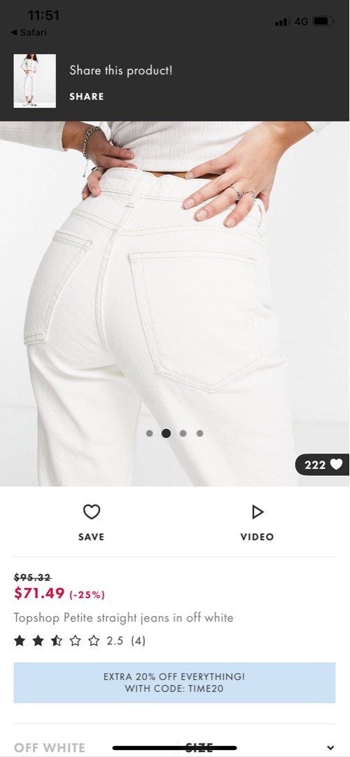 Topshop Petite White Jeans W25