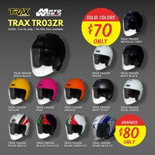 Trax PSB APPROVED TR03ZR Open Face Motorcycle Helmet Solid Colour