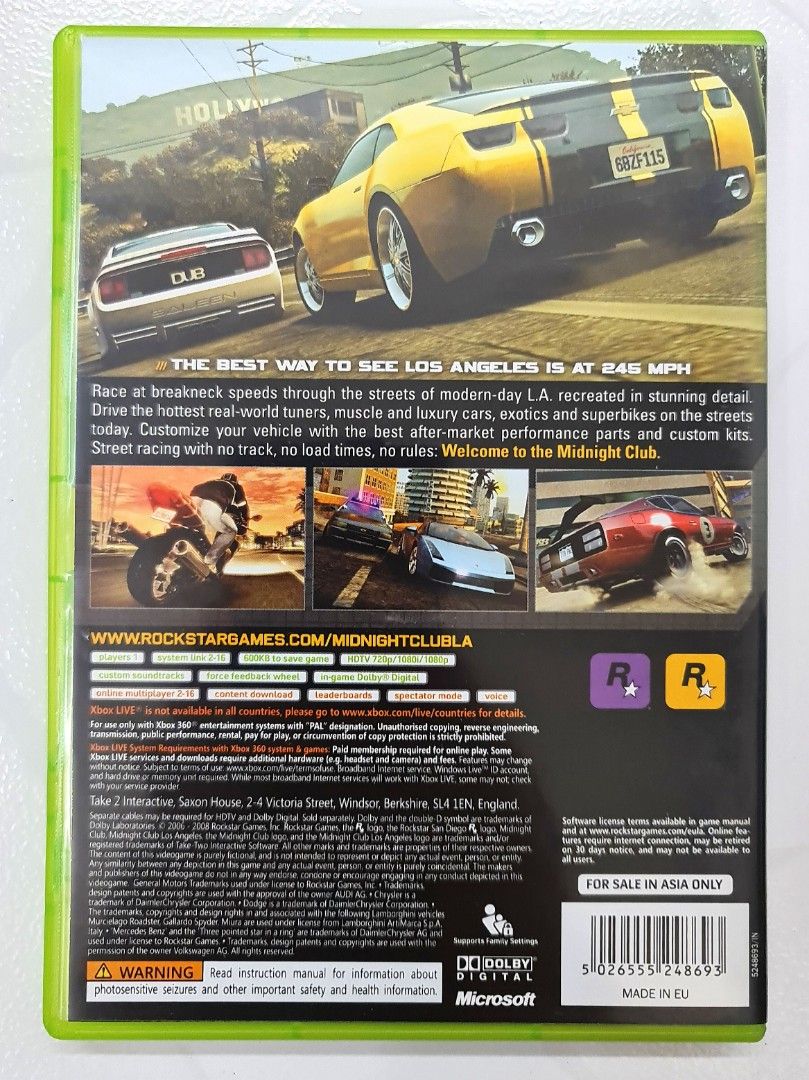 Video Game for Xbox 360 : Midnight Club : Los Angeles *Used* (NTSCJ /  Rockstar /Teen ) c/w Full Colour Manual and a Huge fold-out Map, Video  Gaming, Video Games, Xbox on Carousell