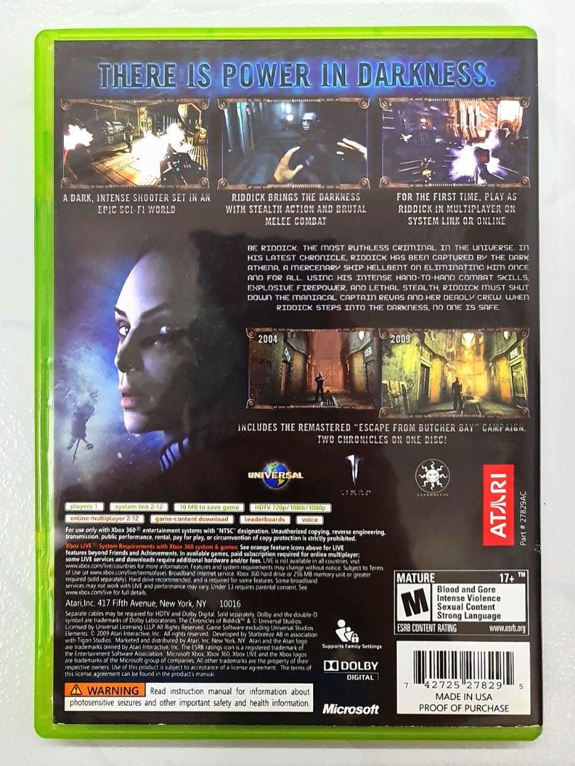 Video Game for Xbox 360 The Chronicles of Riddick Assault on