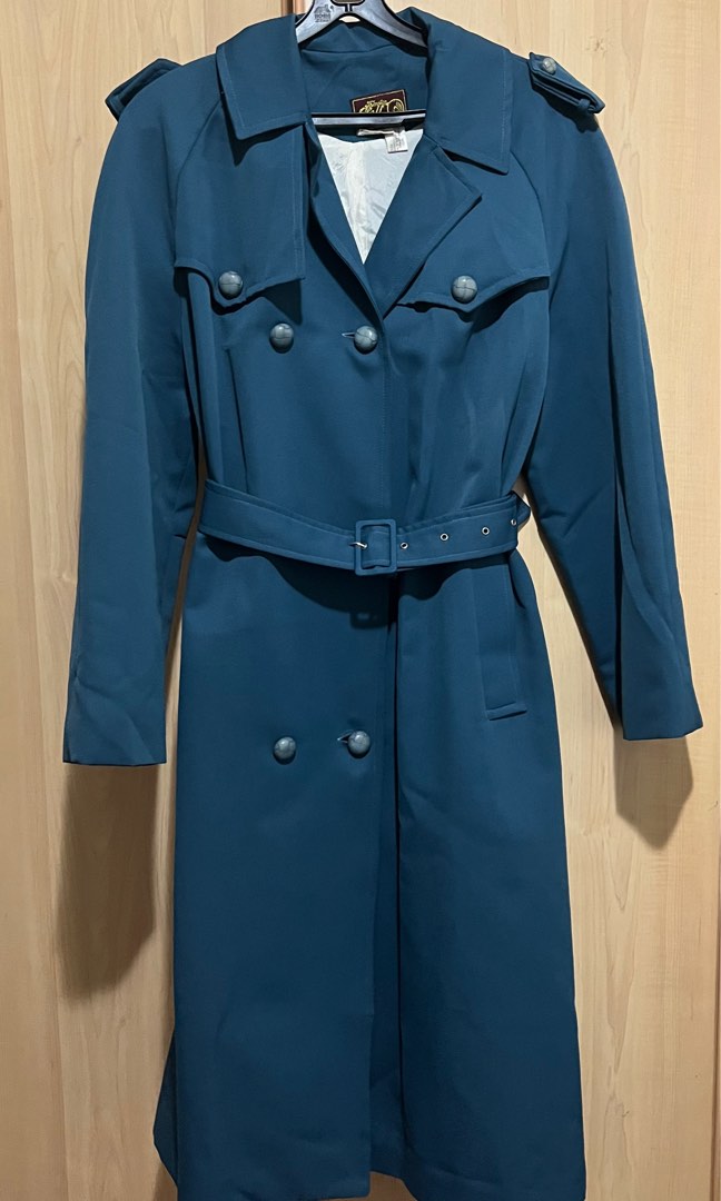 Vintage Teal Trench Coat, Women's Fashion, Coats, Jackets and Outerwear