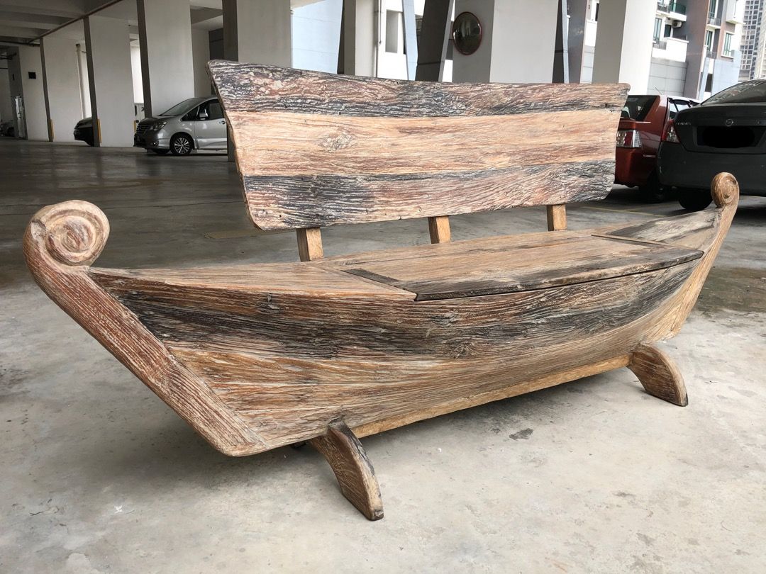 Wooden Boat Bench with Storage compartment, Furniture & Home Living