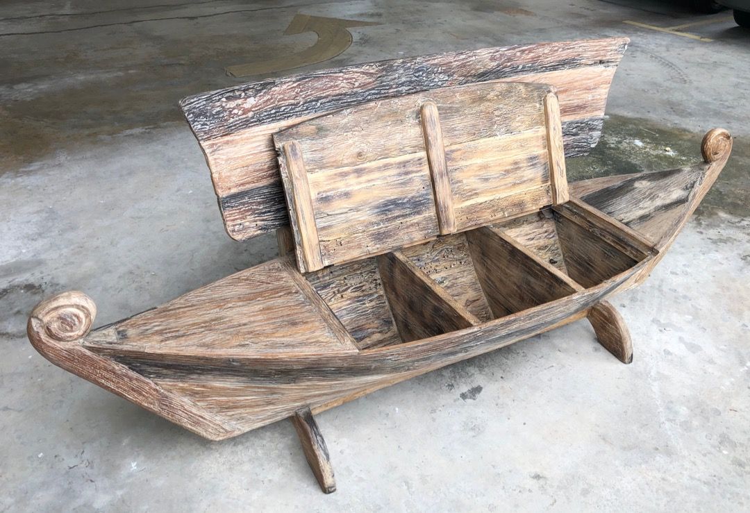 Wooden Boat Bench with Storage compartment, Furniture & Home Living