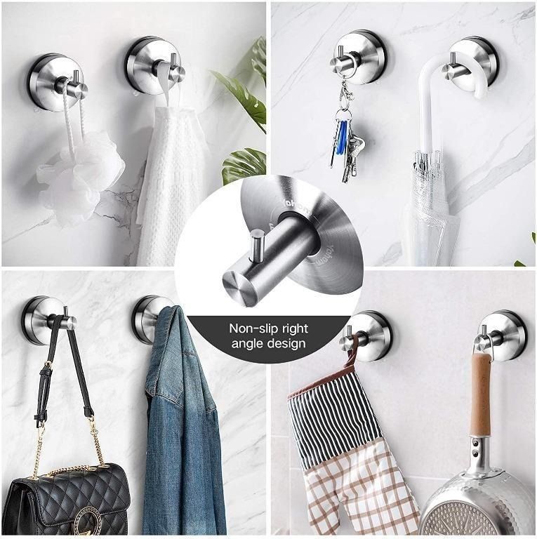YOHOM Suction Cup Hooks Shower Towel Holder Stainless Steel Vacuum Bath