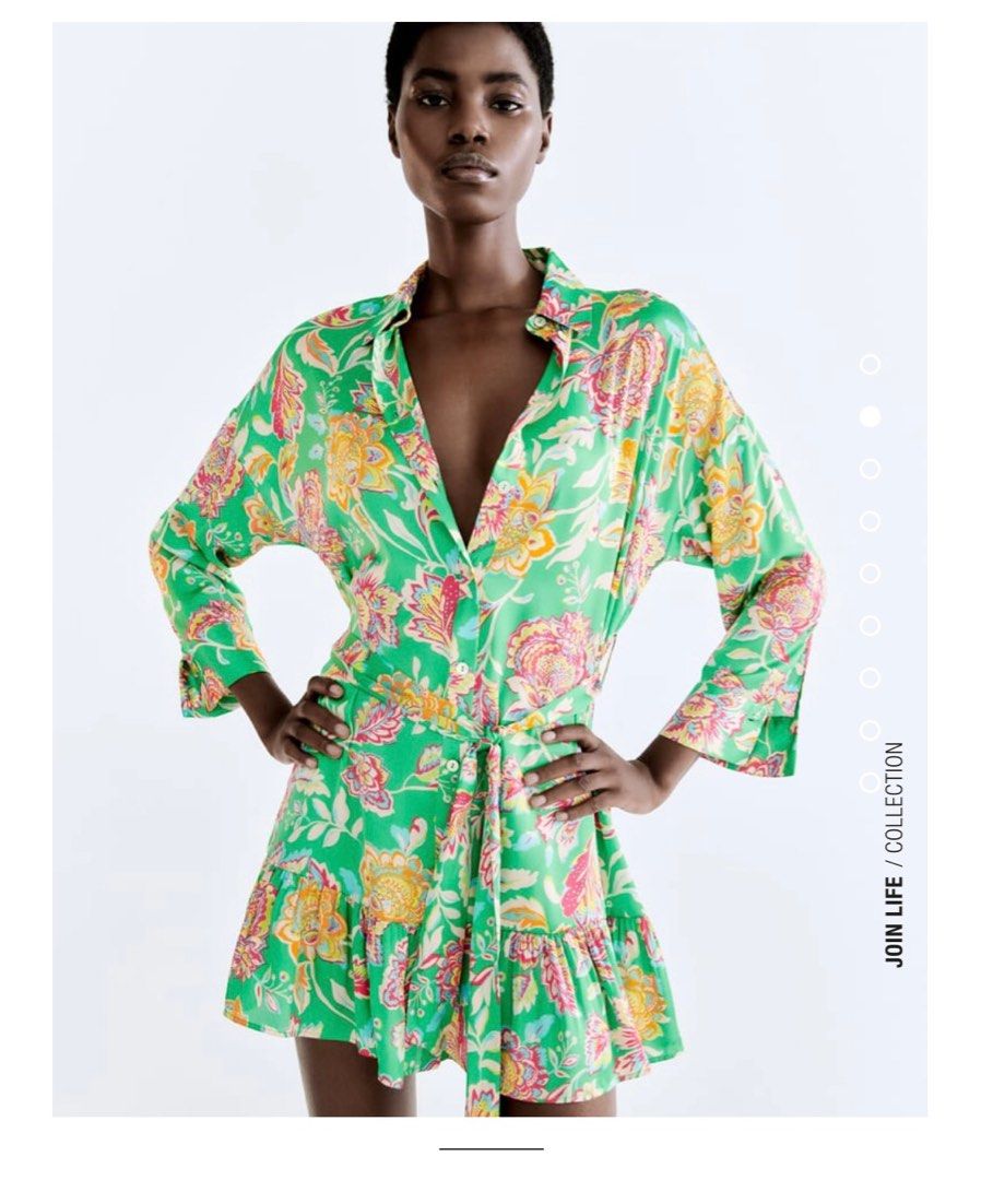 Zara green floral dress online