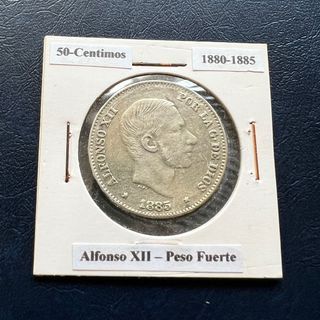 50 Centimos Silver Coin Spanish Philippines Alfonso 1885
