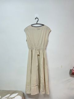 韓版米白無袖綁帶洋裝