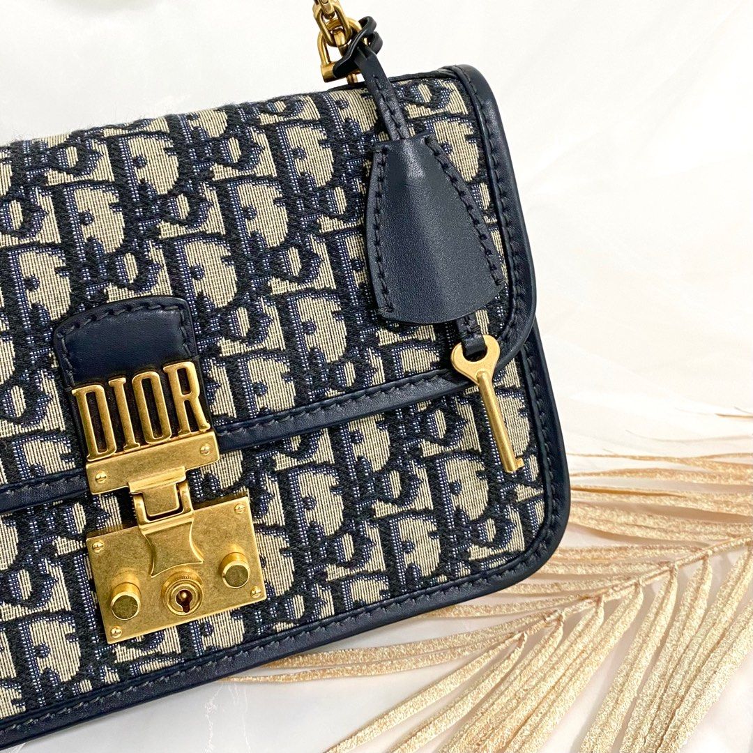 CHRISTIAN DIOR Oblique Small DiorAddict Flap Bag Navy Blue 329923   FASHIONPHILE