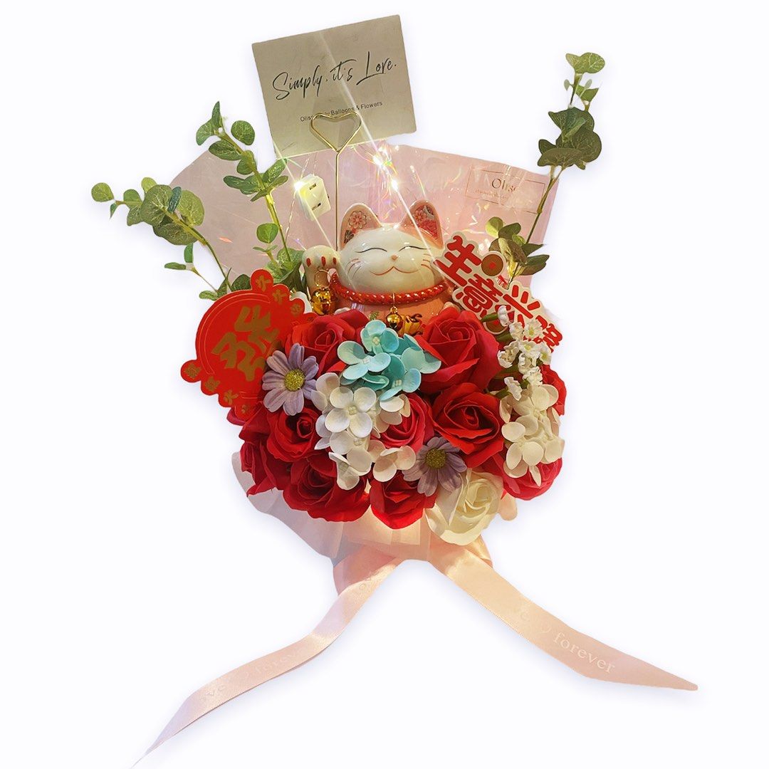 開業禮物店舖開張送禮紅玫瑰香皂花招財貓gift Box 興趣及遊戲 手作 自家設計 文具及工藝 花 Carousell