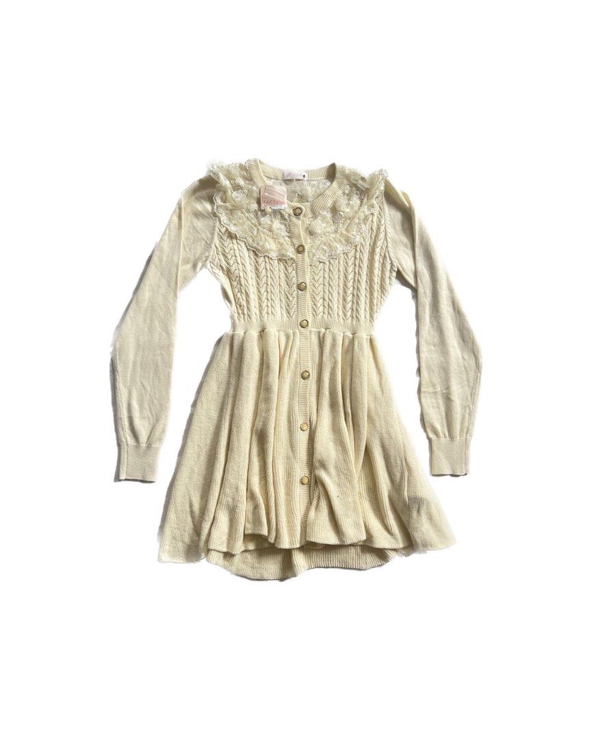 Authentic Liz lisa cream knitted coquette dainty longsleeve kawaii dress,  Women's Fashion, Dresses & Sets, Dresses on Carousell