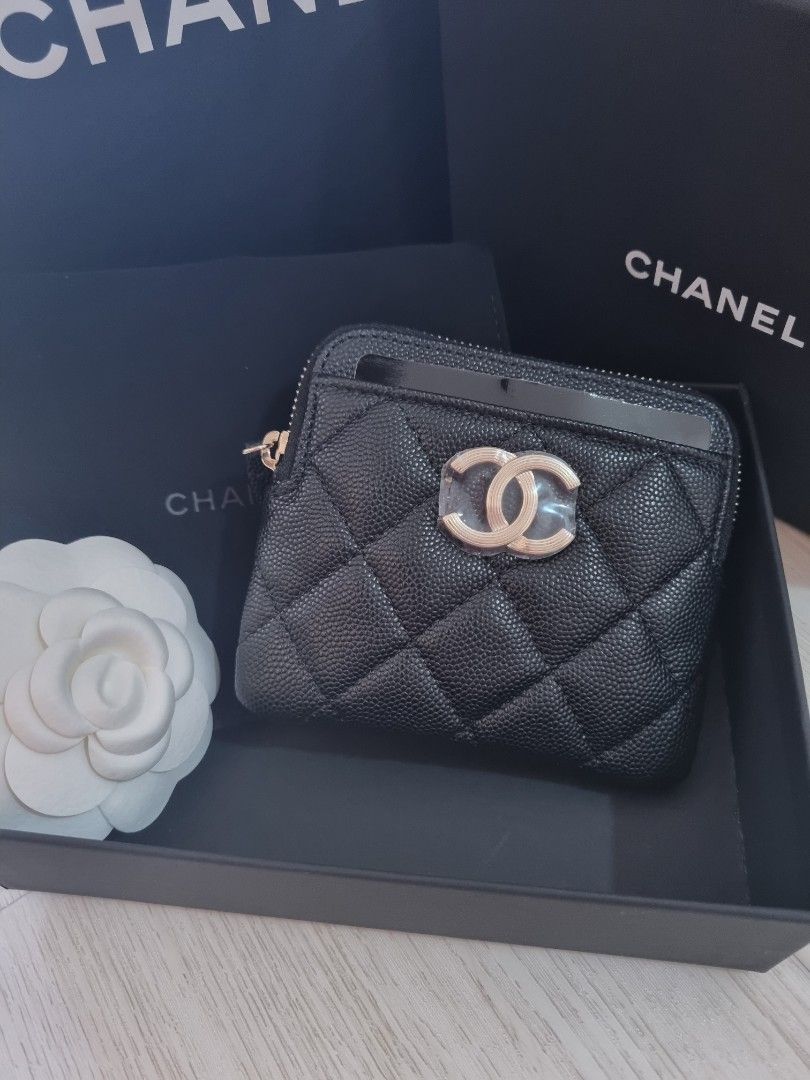 BNIB Chanel 23C Zipped Cardholder Toast Pouch Coin Card Case Black Caviar