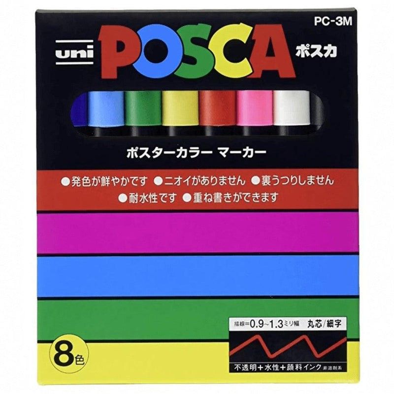 BNIB: Uni Posca Mitsubishi Paint Marker Pen - Fine Point - Set of 8 (PC-3M8C),  Multicolor waterproof non toxic lightfast water based, Hobbies & Toys,  Stationery & Craft, Craft Supplies & Tools