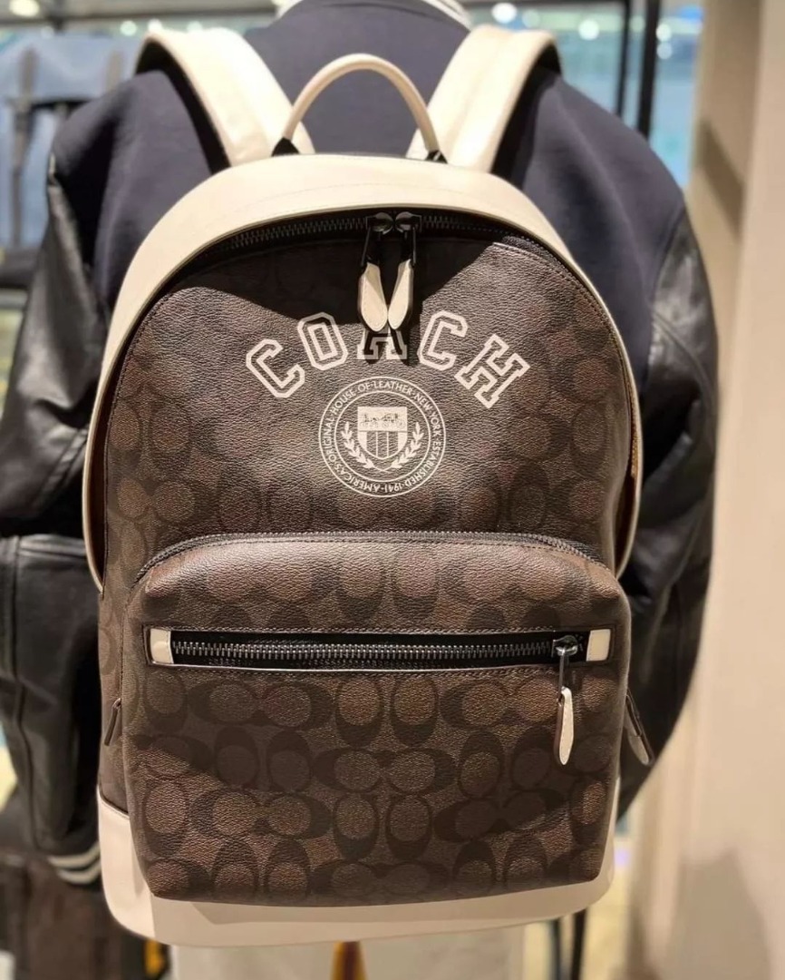 CB909 Coach West Backpack In Signature Canvas With Varsity Motif ...