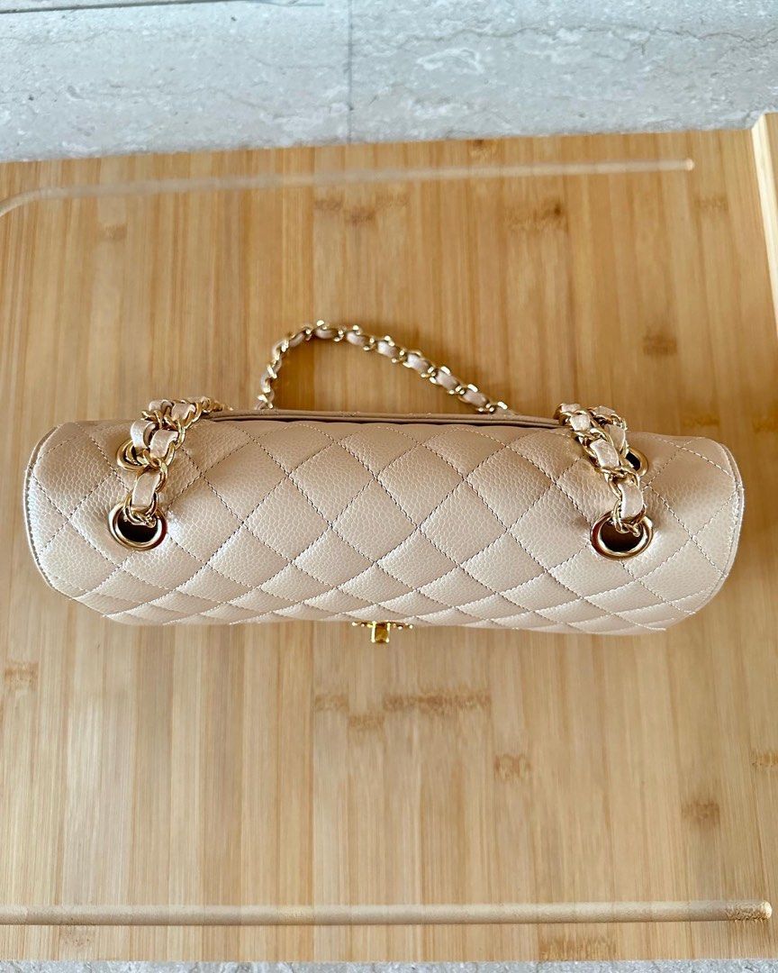 Chanel Beige Quilted Caviar Medium Double Flap Bag Gold Hardware