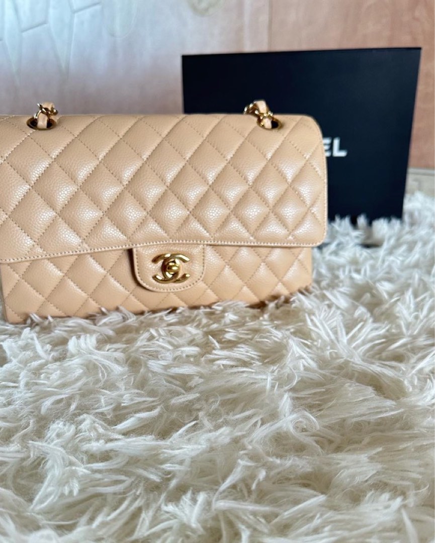 Chanel Medium Classic Flap in Beige Clair Caviar GHW, Luxury, Bags &  Wallets on Carousell