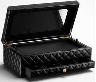Authentic Chanel Jewelry Interior/Display Case/ Organizer Black Velvet  Leather