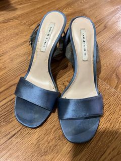 Charles & Keith Satin Dusty Blue Sandals