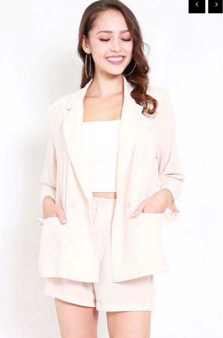 Chiffon Blazer Set Ivory Women s Fashion Coats Jackets and