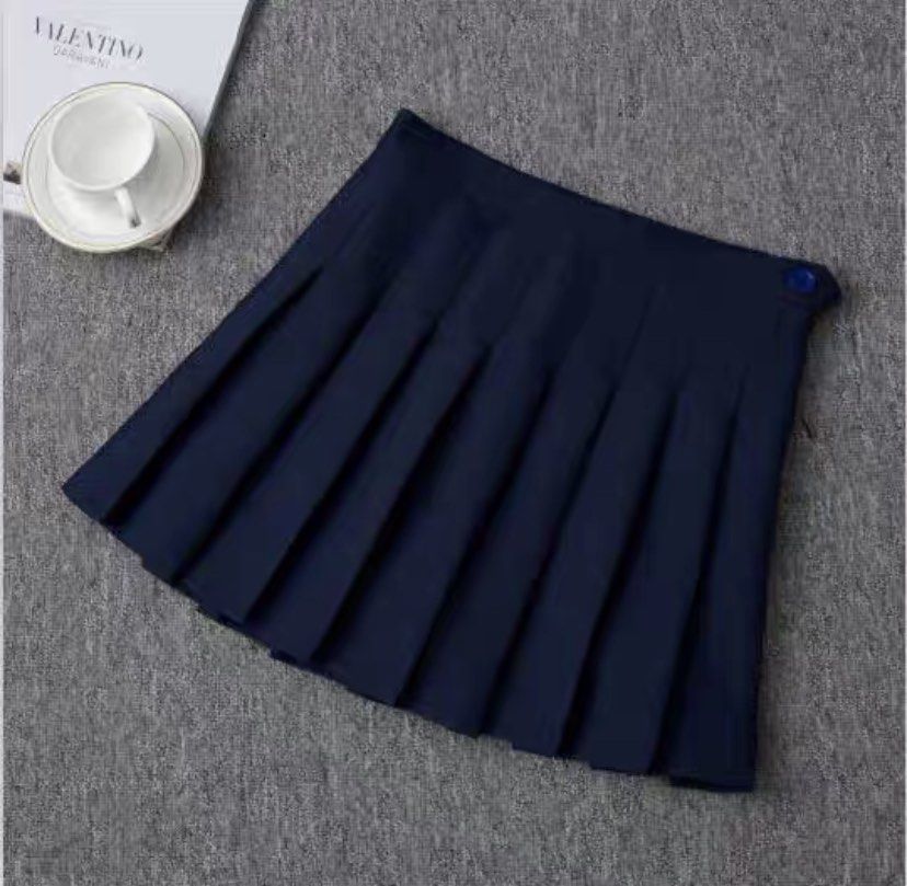 black and blue pleated skirt