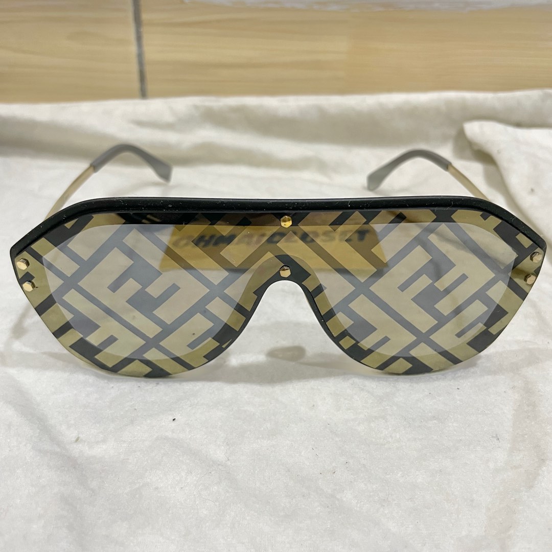 FENDI FF-Print Flat-Top Metal Sunglasses in Brown | Endource