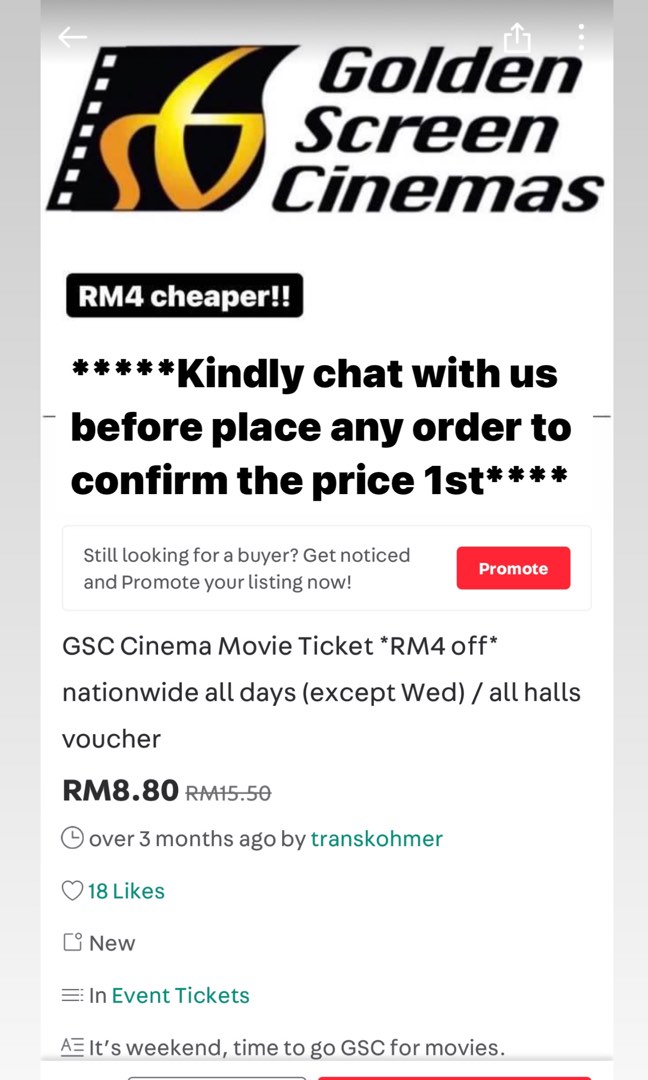 GSC Cinema Movie Ticket *RM4.50 off* nationwide all days ...