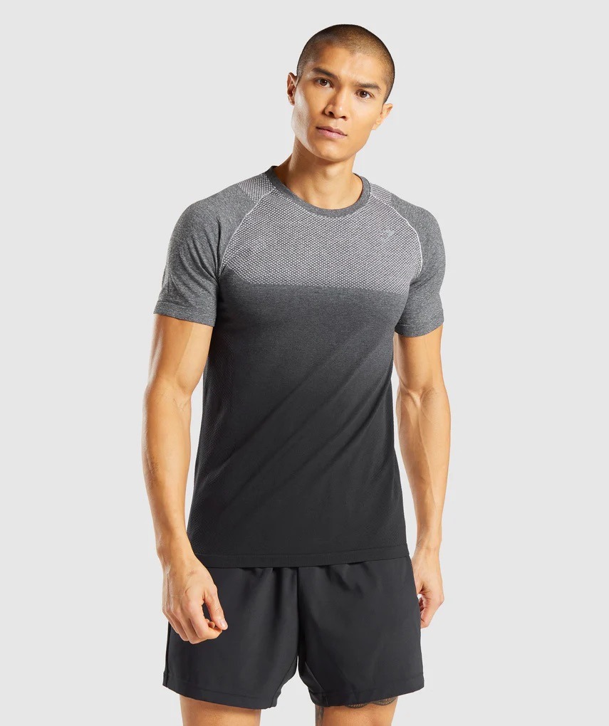 Gymshark Vital Ombre Seamless T-Shirt - Teal Marl/Black