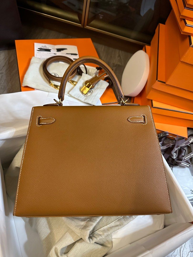 Hermes Kelly 25 Gold epsom, Luxury, Bags & Wallets on Carousell