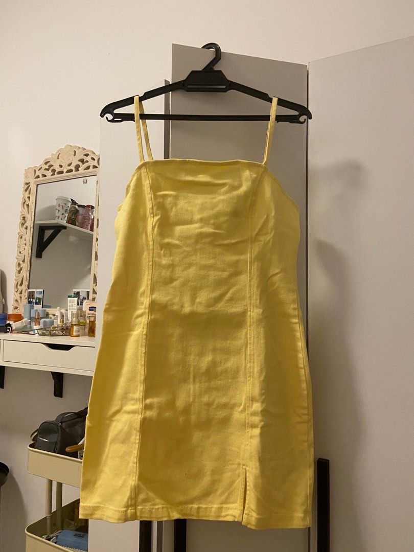 H M Yellow Denim Dress w Slit