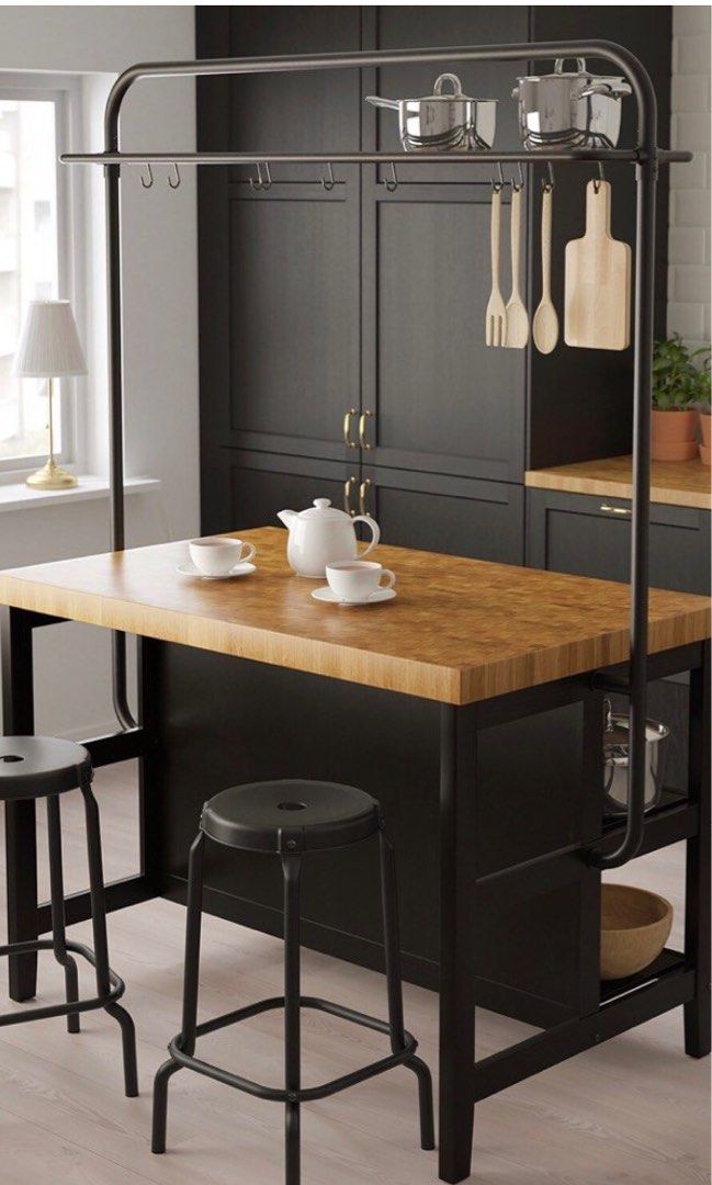 Ikea vadholma kitchen island with rack (no chairs), Furniture & Home Living, Furniture, Other