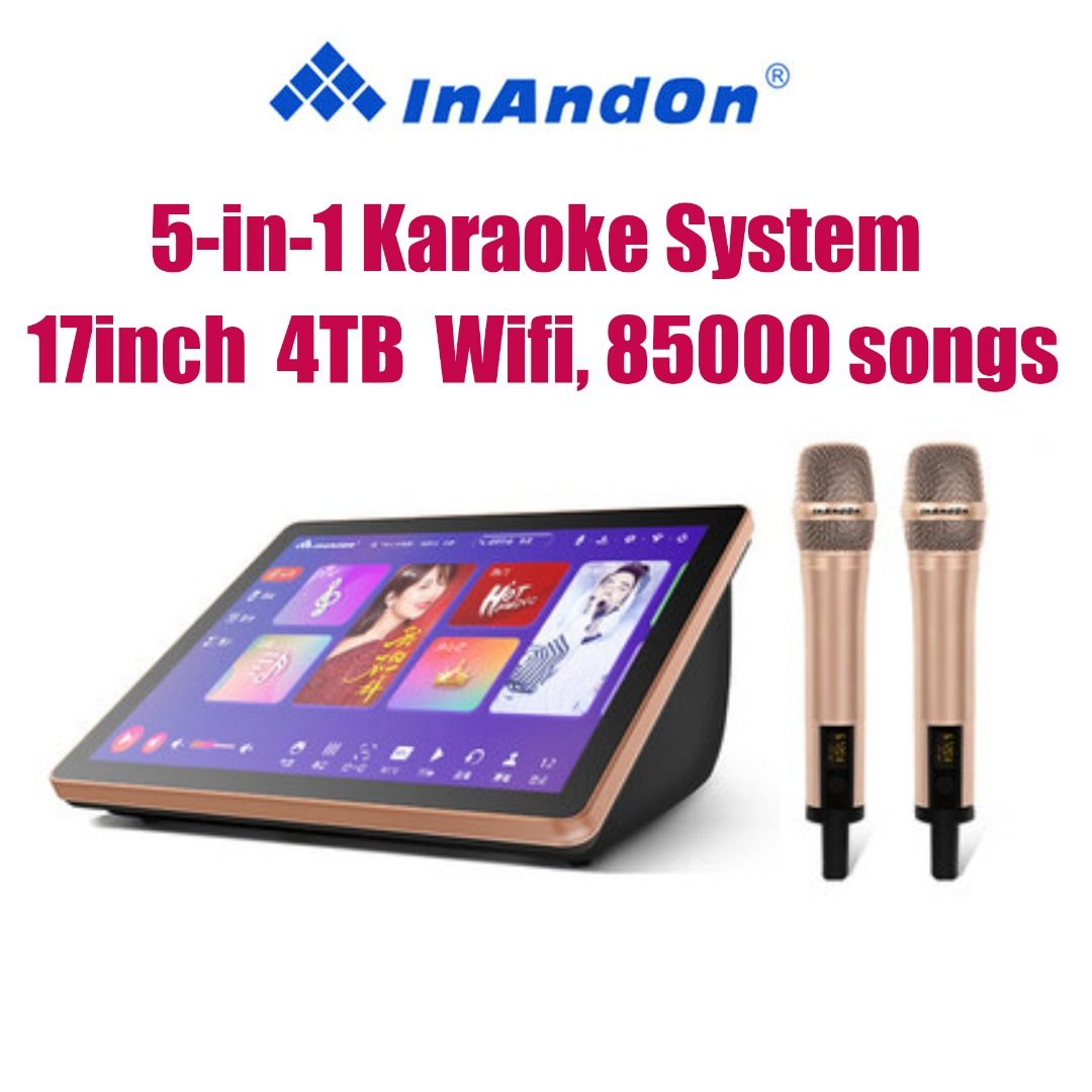 InAndOn Karaoke System 17" Touchscreen 4TB, 2x UHF microphone, Wifi