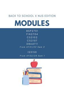 [IS3150, BSP2701, FIN2704, CS2102, CS2107, DBA4711] NUS Computing and Business Modules Notes