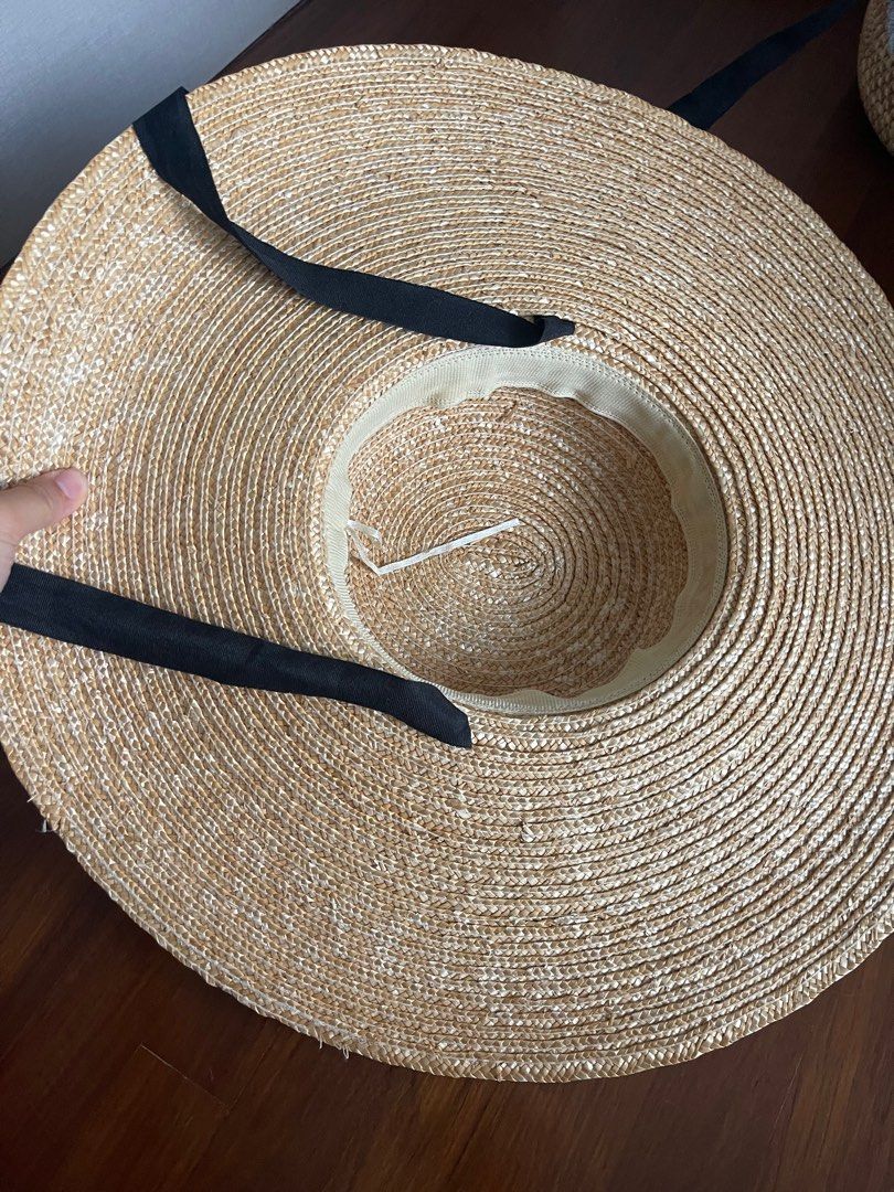 Hats String Across KOVAN PICK UP - extra wide large straw summer hat with black tie string ...