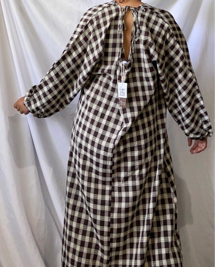 Madam classic adjudtable front plaided long dress (with price tag