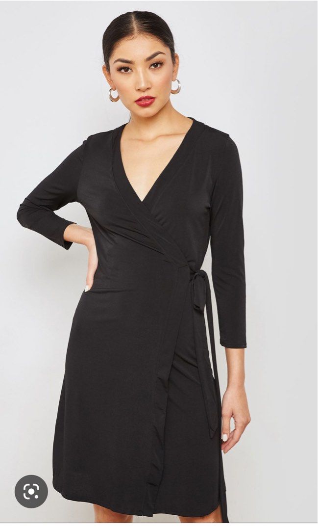 Mango black wrap dress