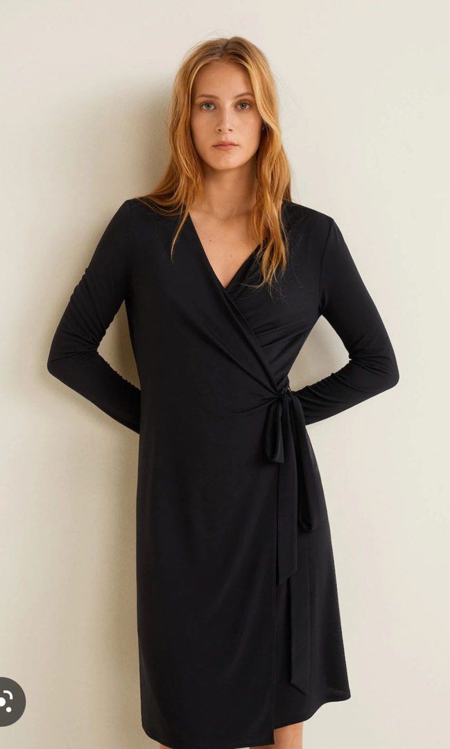 Mango black wrap dress online