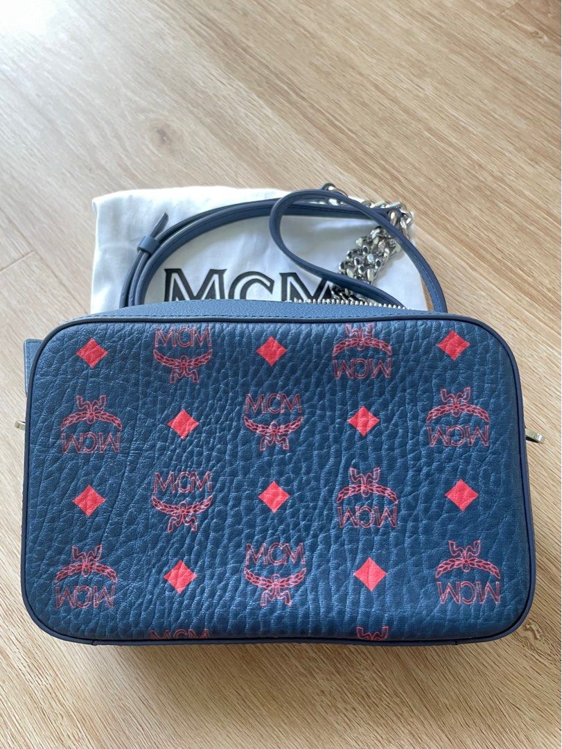 MCM Visetos Original Small Crossbody Camera bag in Deep Blue Sea