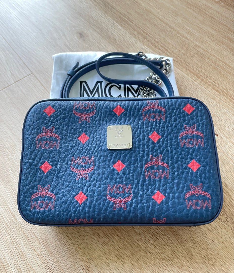 MCM Visetos Original Small Crossbody Camera bag in Deep Blue Sea