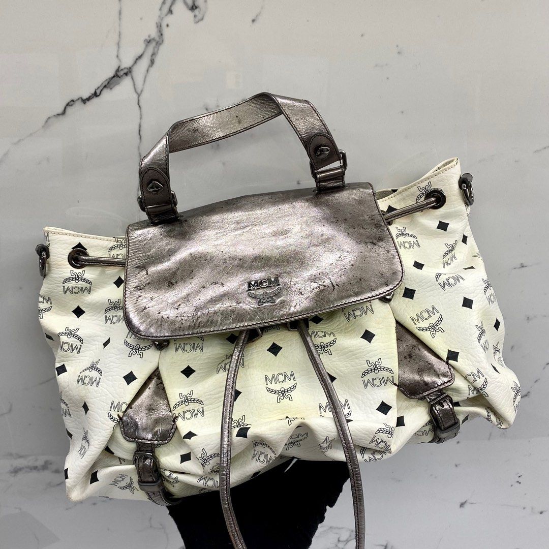 MCM WHITE AND GREY 2 WAY SHOULDER BAG 227024159
