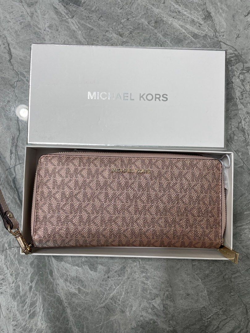 Michael Kors Long Wallet with Wrist Strap Pink Gold Luxury