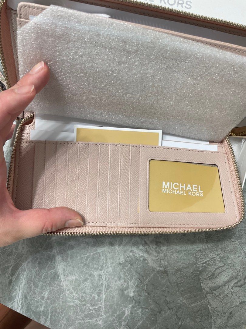 Michael Kors Long Wallet with Wrist Strap Pink Gold Luxury