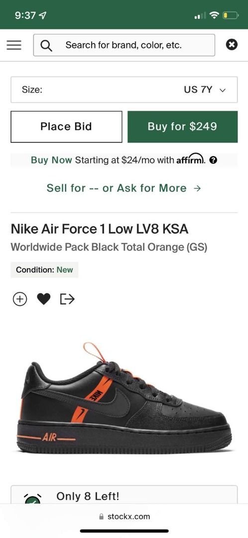 BUY Nike Air Force 1 LV8 GS KSA Black Total Orange