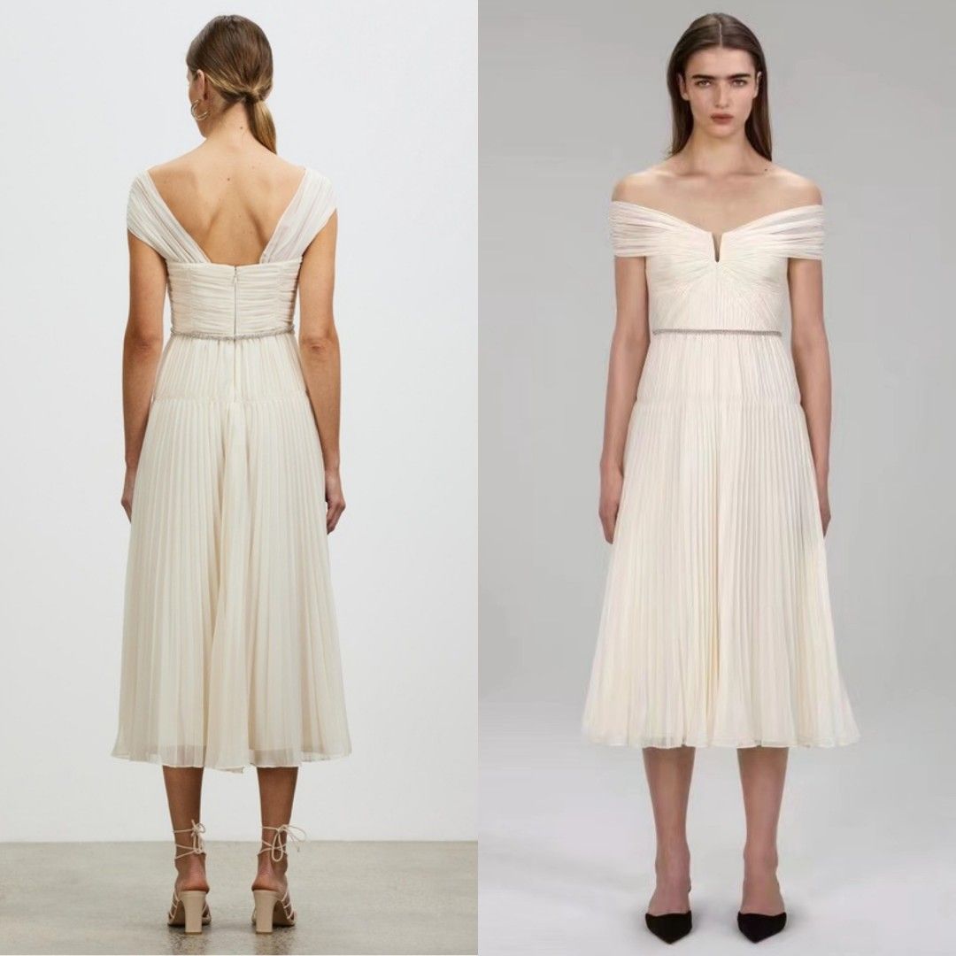 White pleated chiffon dress on sale