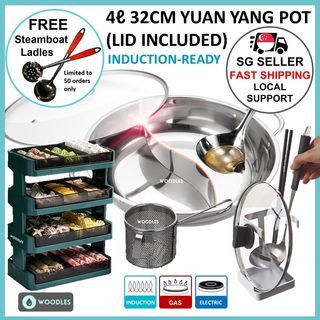 Hot Pot Gas Stove Dual Purpose Divider with Glass Lid 304 Stainless Steel  32cm